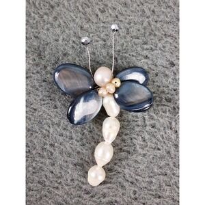 Dragonfly Brooch Pin White Gray Pearl Style Dainty FASHION 3"‎ Handmade India